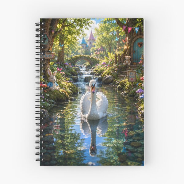Item preview, swan swimming in fantasy forest scene designed and sold by alan tunnicliffe.