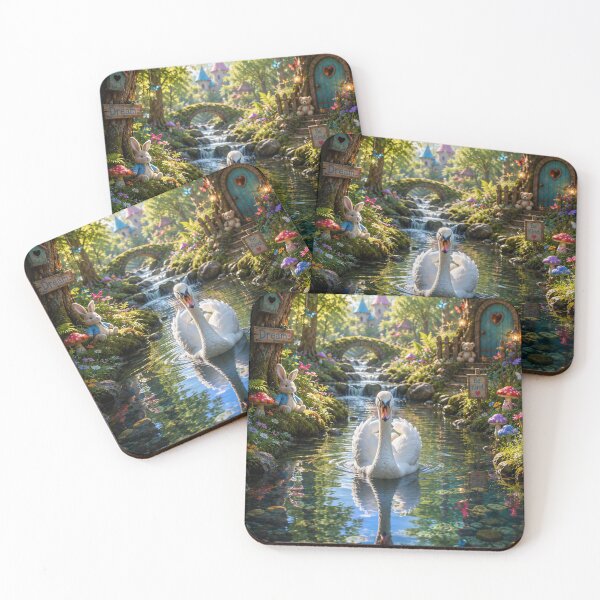 Item preview, swan swimming in fantasy forest scene designed and sold by alan tunnicliffe.