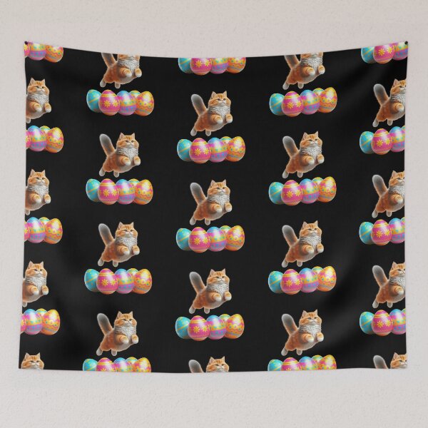 Item preview, Cat Leaping Over Colorful Easter Eggs designed and sold by rustonpoldoks.