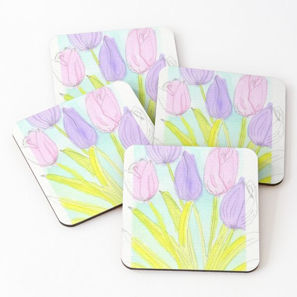 Item preview, Pink and Purple Hand Painted Watercolor Tulips designed and sold by MyCuriousMagpie.