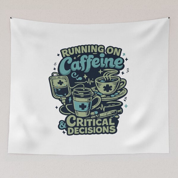 Item preview, Running On Caffeine & Critical Decisions — Funny Nurse Gift - Blue Version designed and sold by KiwyStudio.
