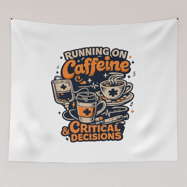 Item preview, Running On Caffeine & Critical Decisions — Nurse Gift | Funny RN Shirt Healthcare Worker Gift designed and sold by KiwyStudio.