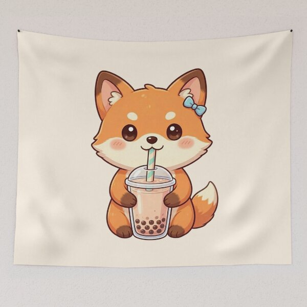Item preview, Cute Fox Drinking Bubble Tea designed and sold by SweetLilith.