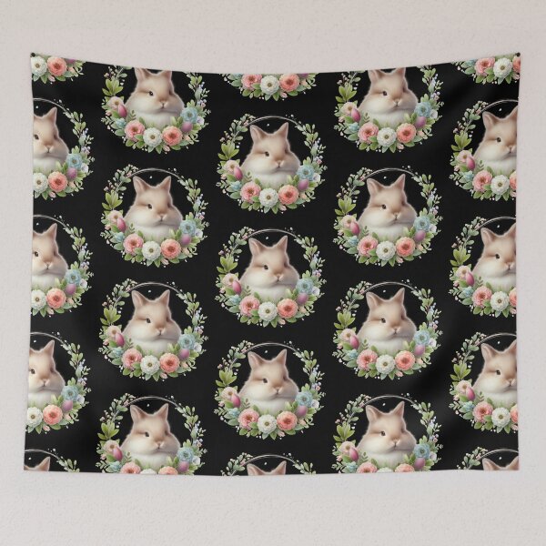 Item preview, Fluffy Bunny with Floral Wreath designed and sold by rustonpoldoks.