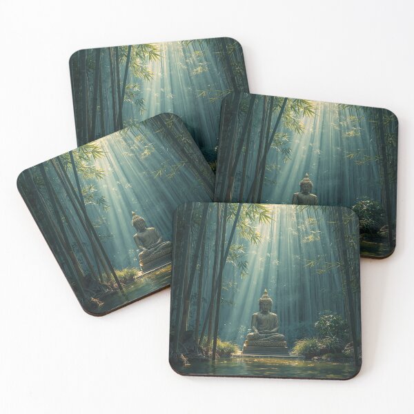 Item preview, Peaceful Buddha Sunlight Rays - Serene Zen Forest Sanctuary designed and sold by Stone and Sage Prints.