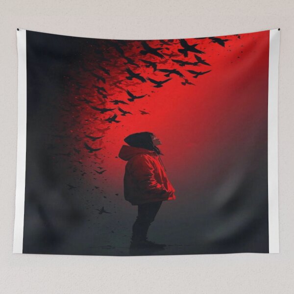 Item preview, The Flight of Inner Shadows, Red Silhouette and Flock of Crows - Dark and Cinematic Art designed and sold by RAYBIL.