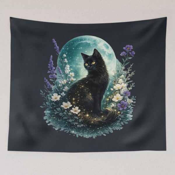 Item preview, Mystical Black Cat in the Moonlight designed and sold by thirtyonestars.