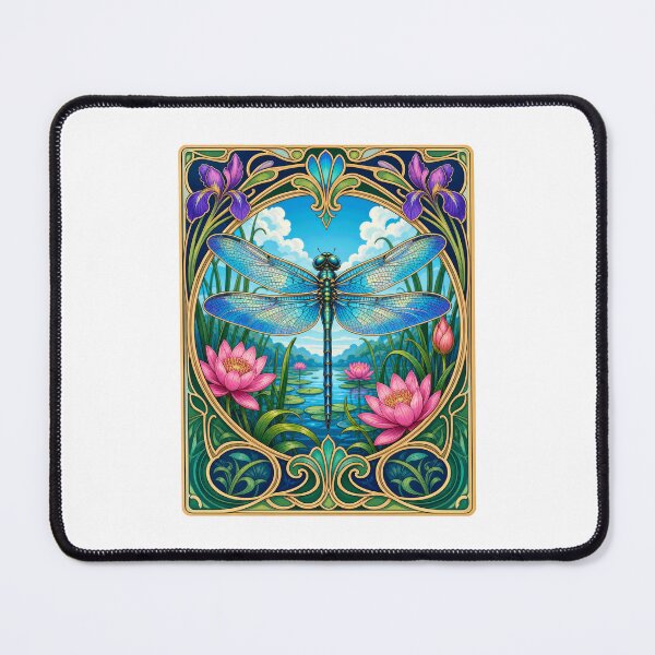 Item preview, Art Nouveau Dragonfly Lotus Pond Nature Art designed and sold by AntiqueImages.