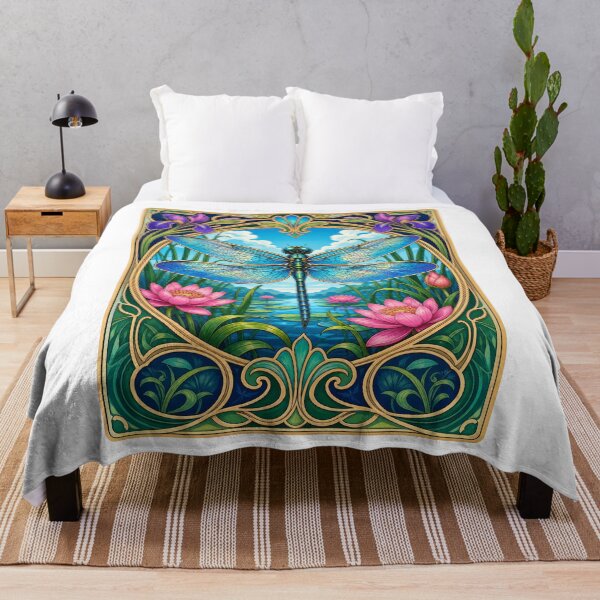 Item preview, Art Nouveau Dragonfly Lotus Pond Nature Art designed and sold by AntiqueImages.