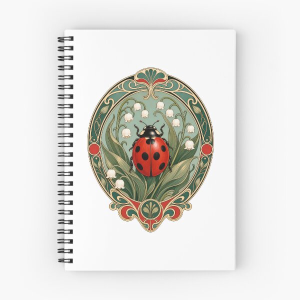 Item preview, Art Nouveau Ladybug Lily of Valley Botanical Art designed and sold by AntiqueImages.