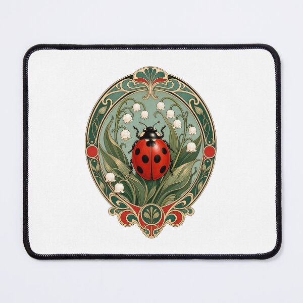 Item preview, Art Nouveau Ladybug Lily of Valley Botanical Art designed and sold by AntiqueImages.