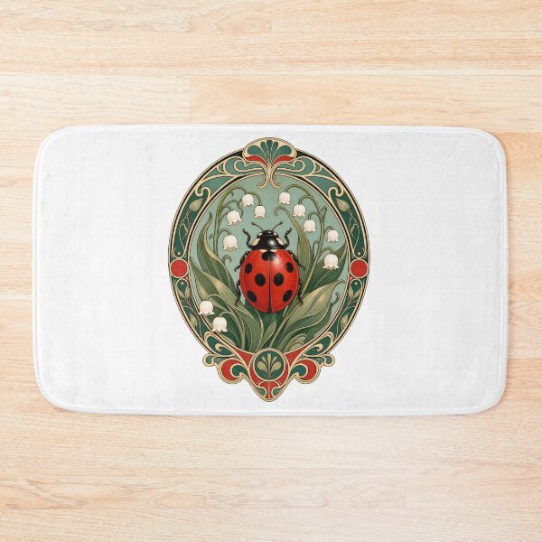 Item preview, Art Nouveau Ladybug Lily of Valley Botanical Art designed and sold by AntiqueImages.