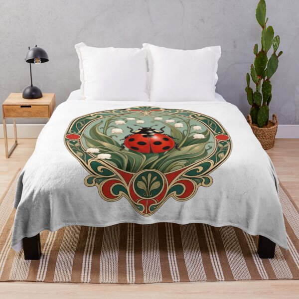 Item preview, Art Nouveau Ladybug Lily of Valley Botanical Art designed and sold by AntiqueImages.