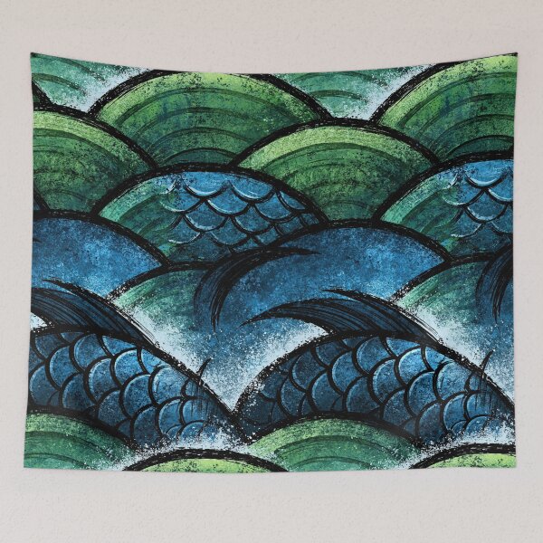 Item preview, Watercolor Green and Blue Sea Waves designed and sold by Piotrek0001.