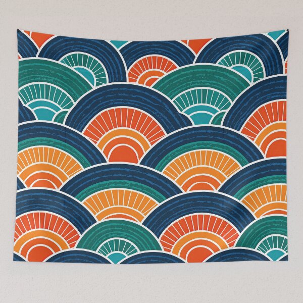 Item preview, Sunset Orange and Teal Japanese Waves designed and sold by Piotrek0001.