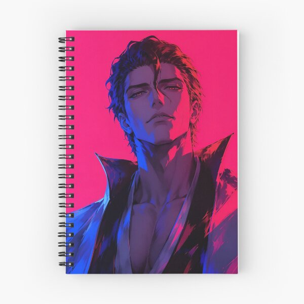 Item preview, Aizen | Neon Anime Warrior Portrait | Crimson & Blue Samurai Aesthetic | Dark Digital Art Print designed and sold by Dyan4.