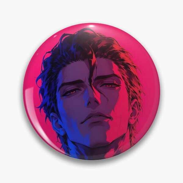 Item preview, Aizen | Neon Anime Warrior Portrait | Crimson & Blue Samurai Aesthetic | Dark Digital Art Print designed and sold by Dyan4.