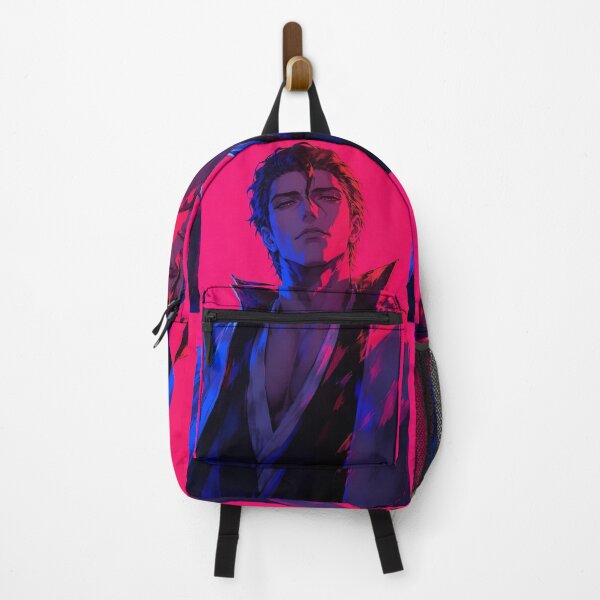 Item preview, Aizen | Neon Anime Warrior Portrait | Crimson & Blue Samurai Aesthetic | Dark Digital Art Print designed and sold by Dyan4.