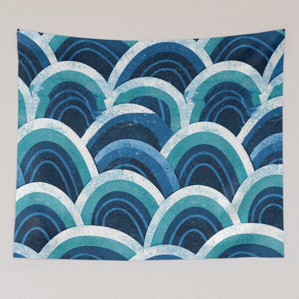 Item preview, Azure Blue Watercolor Seigaiha Waves designed and sold by Piotrek0001.