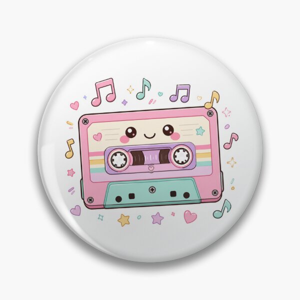Item preview, Cute Kawaii Pink Cassette Tape with Musical Notes Pastel Illustration designed and sold by ajamzbox.