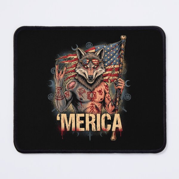 Item preview, 'Merica Savage Wolf Rock Fist Flag Design v1 designed and sold by DarylWelsh2024.