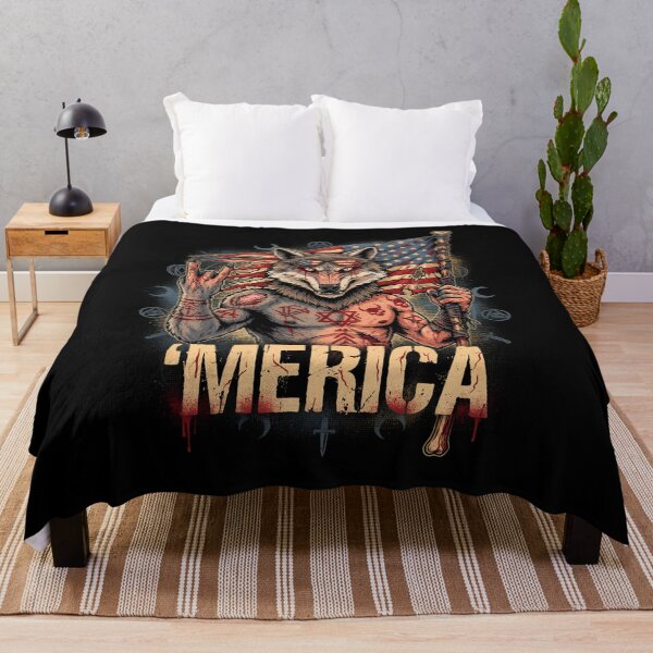 Item preview, 'Merica Savage Wolf Rock Fist Flag Design v1 designed and sold by DarylWelsh2024.