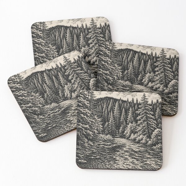 Item preview, Evergreen Forest Landscape Art | Pine Tree Woodland Nature Illustration | Rustic Wilderness Design designed and sold by Linoluca.