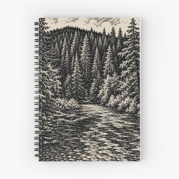 Item preview, Evergreen Forest Landscape Art | Pine Tree Woodland Nature Illustration | Rustic Wilderness Design designed and sold by Linoluca.