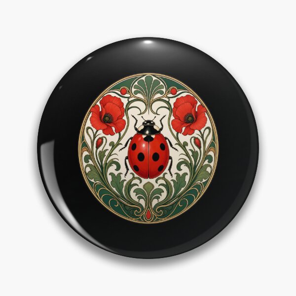 Item preview, Art Nouveau Ladybug Poppy Floral Medallion designed and sold by AntiqueImages.