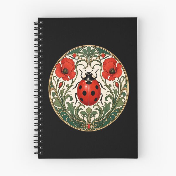 Item preview, Art Nouveau Ladybug Poppy Floral Medallion designed and sold by AntiqueImages.