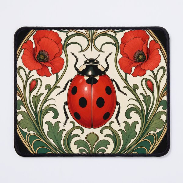 Item preview, Art Nouveau Ladybug Poppy Floral Medallion designed and sold by AntiqueImages.