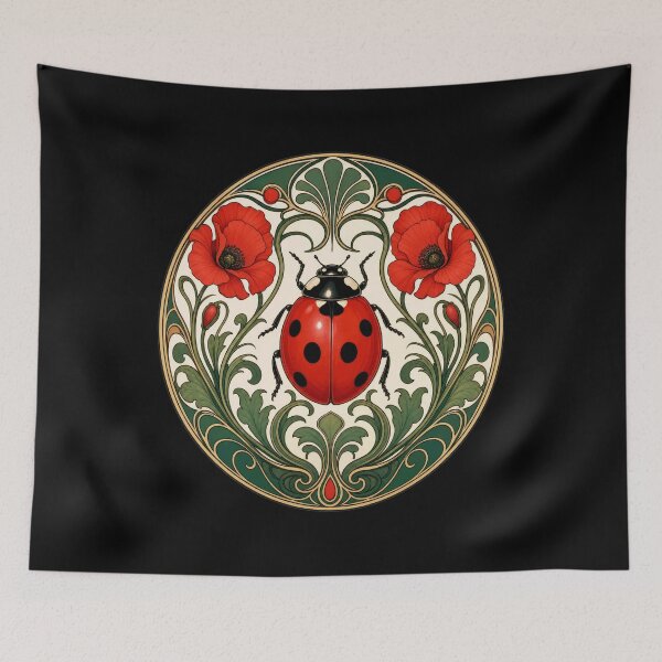 Item preview, Art Nouveau Ladybug Poppy Floral Medallion designed and sold by AntiqueImages.