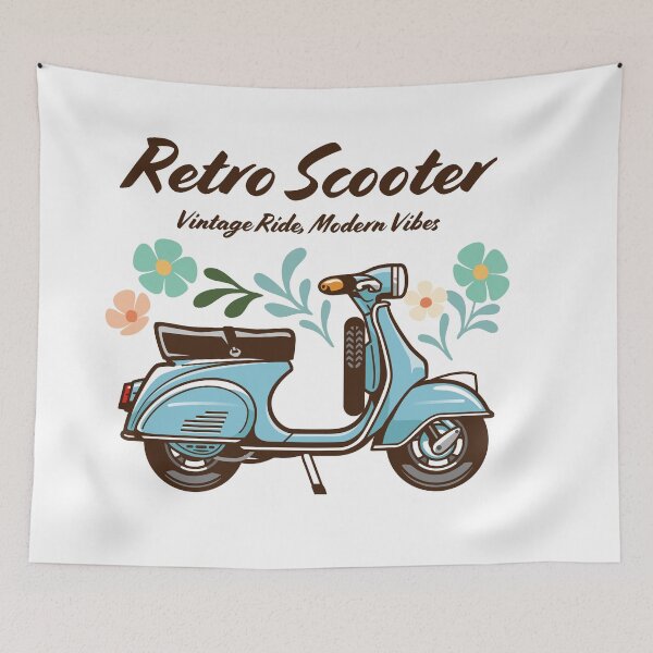 Item preview, Candy Color Retro Scooter - Vintage Motor Scooter Illustration_BLUE_WH designed and sold by AckeeWolf.