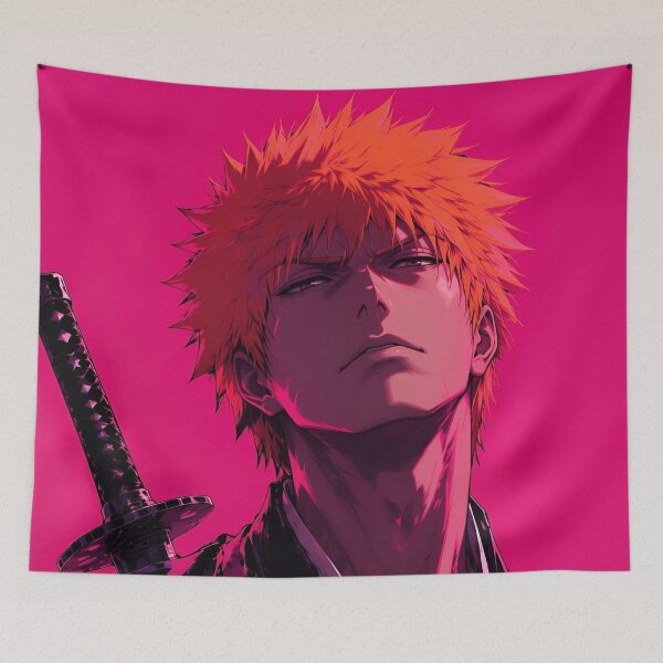 Item preview, Neon Orange-Haired Anime Swordsman | Dark Samurai Digital Art | Cyberpunk Warrior Print designed and sold by Dyan4.