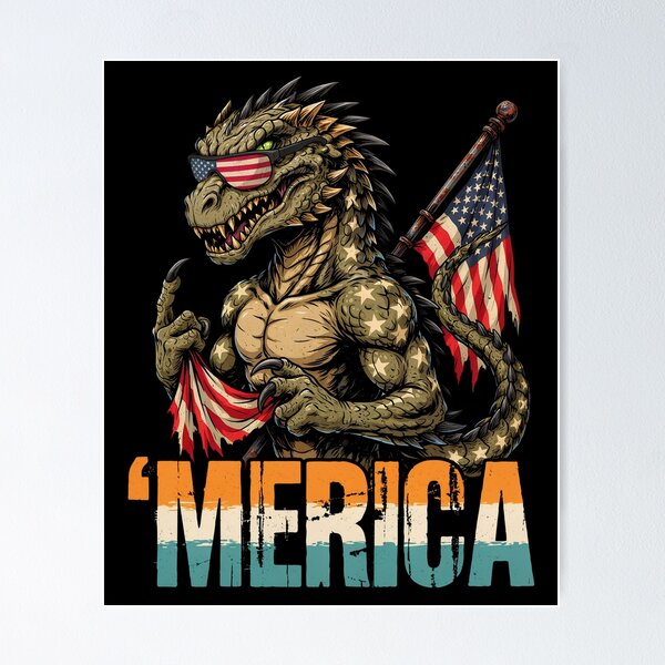 Item preview, 'Merica Kaiju Monster Patriotic Flag Design v1 designed and sold by DarylWelsh2024.