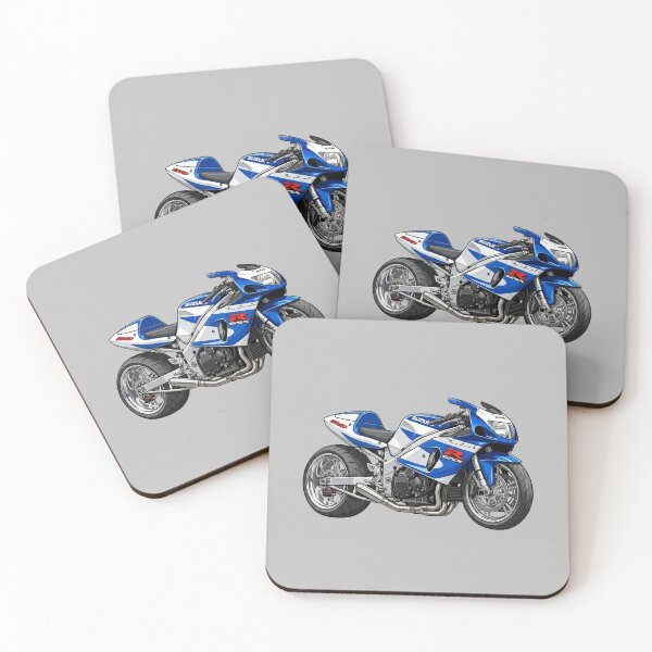 Item preview, Blue White Suzuki GSX-R750 SRAD 90s Superbike Motorcycle Illustration designed and sold by Motorline44.