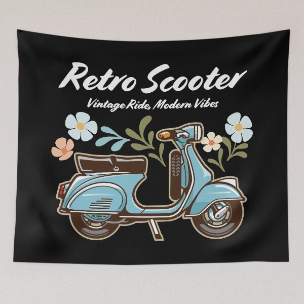 Item preview, Candy Color Retro Scooter - Vintage Motor Scooter Illustration_BLUE_BK designed and sold by AckeeWolf.