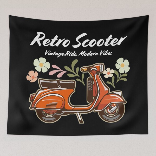 Item preview, Candy Color Retro Scooter - Vintage Motor Scooter Illustration_RED_BK designed and sold by AckeeWolf.
