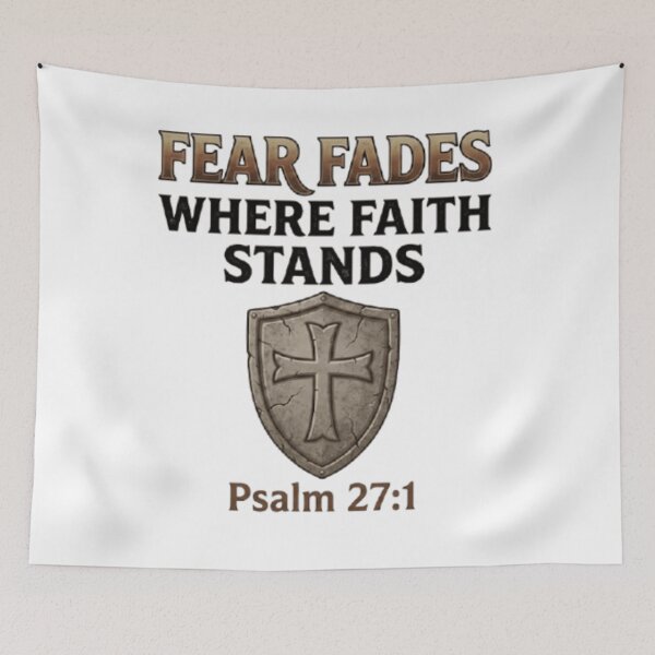 Item preview, Fear Fades Where Faith Stands - Psalm 27:1 Christian Faith Shield designed and sold by graceformen.
