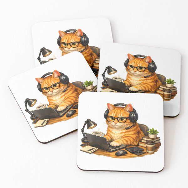Item preview, Orange Cat Working from Home – Premium Home Office Illustration designed and sold by builtforyou.