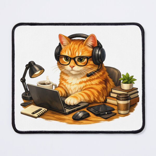 Item preview, Orange Cat Working from Home – Premium Home Office Illustration designed and sold by builtforyou.