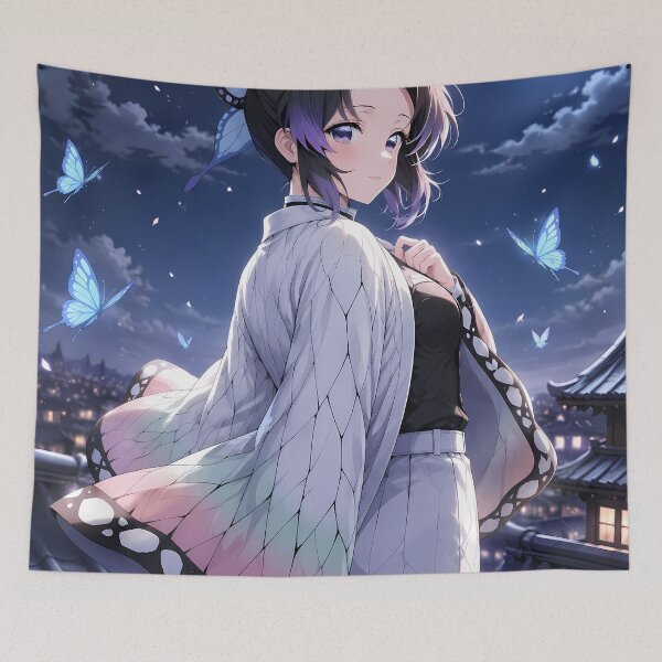 Item preview, Shinobu Kocho Demon Slayer Moonlit Butterfly Rooftop designed and sold by mildaclairmo.