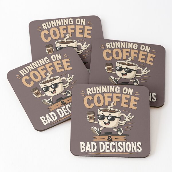 Item preview, Running on Coffee & Bad Decisions Funny Cartoon Coffee Design designed and sold by SHOPILIE.