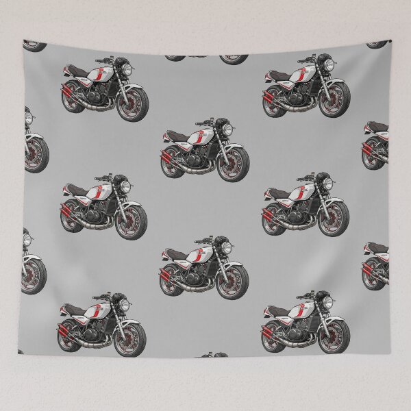 Item preview, White Red Yamaha RD350 LC Classic 2 Stroke Motorcycle Vector Illustration designed and sold by Motorline44.