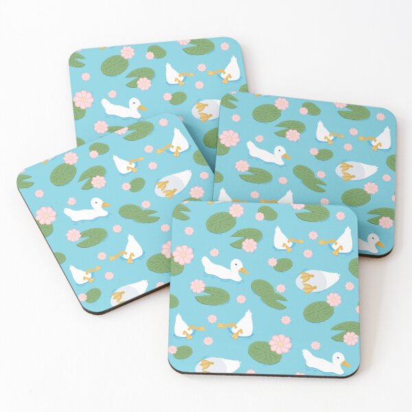 Item preview, Duck Pond Pattern | Cute White Ducks Pink Lily Flowers Green Lily Pads Seamless Print designed and sold by The-Craftcopia.