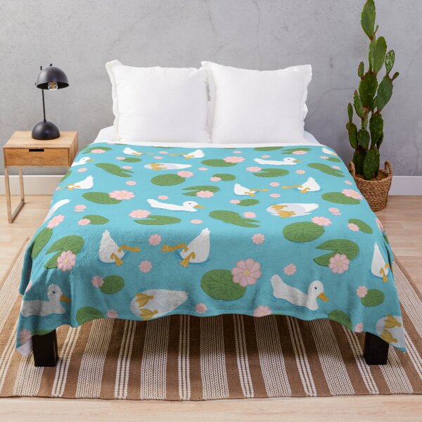 Item preview, Duck Pond Pattern | Cute White Ducks Pink Lily Flowers Green Lily Pads Seamless Print designed and sold by The-Craftcopia.