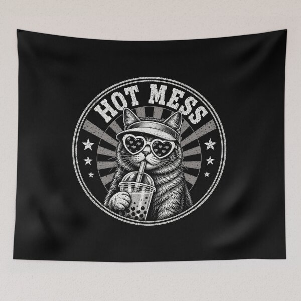 Item preview, Hot Mess Cat Heart Sunglasses Bubble Tea Funny Retro Design! designed and sold by Department61.