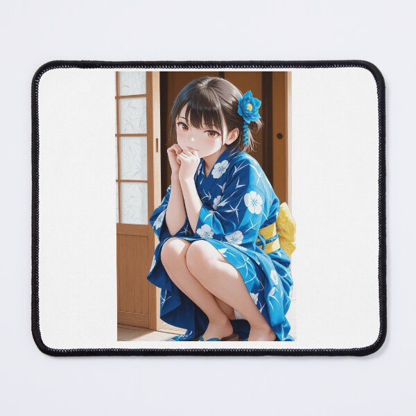 Item preview, Summer Breeze - Gentle Anime Girl in Blue Yukata designed and sold by JapaneseArtAI.