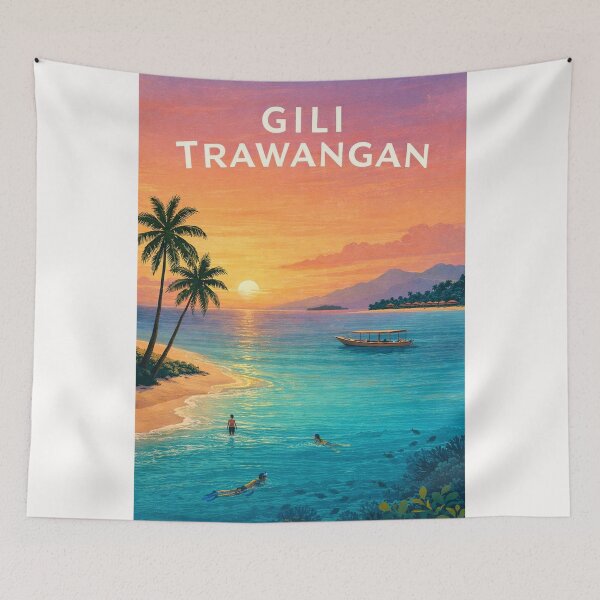 Item preview, Gili Trawangan Sunset over Lombok Strait and Tropical Island Coast designed and sold by Places On Earth.