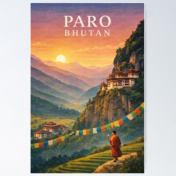 Item preview, Paro Valley with Taktsang Monastery and Himalayan Prayer Flags designed and sold by Places On Earth.
